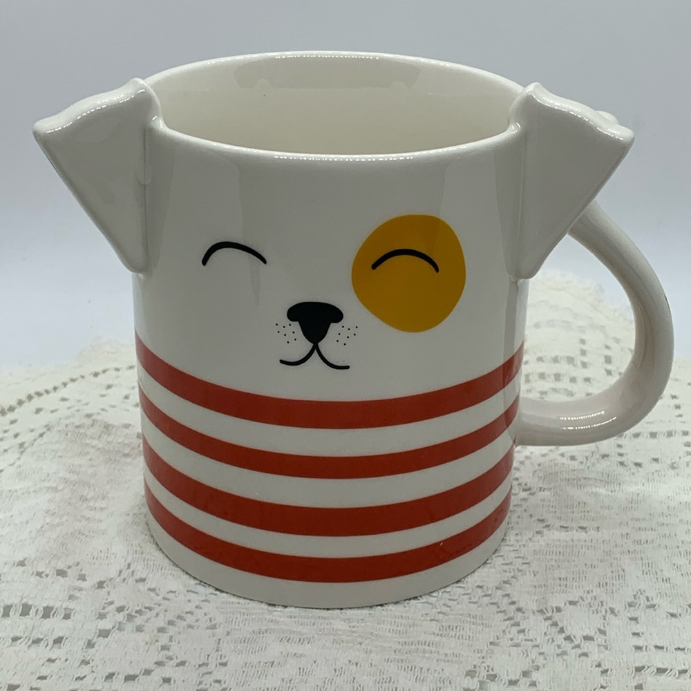 PARKER LANE White Coffee Mug Eye Patch Red Stripe Dog Ears And Tail